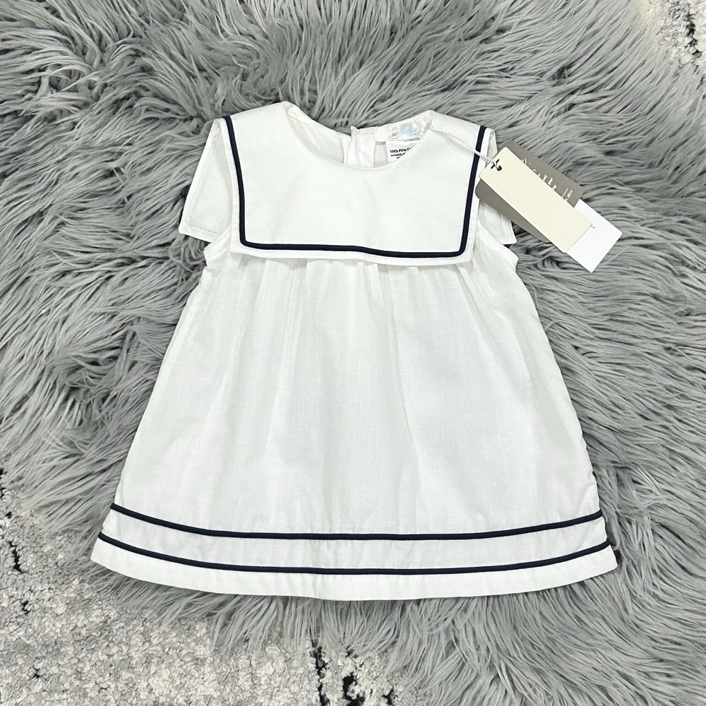 Cuclie Baby Pima Cotton‎ Girls White Nautical Dress Size 3/6 Month NEW